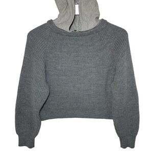 AE Studio Hoodie Sweater Women Large Gray Twofer Top Pullover Cozy Nature Cabin